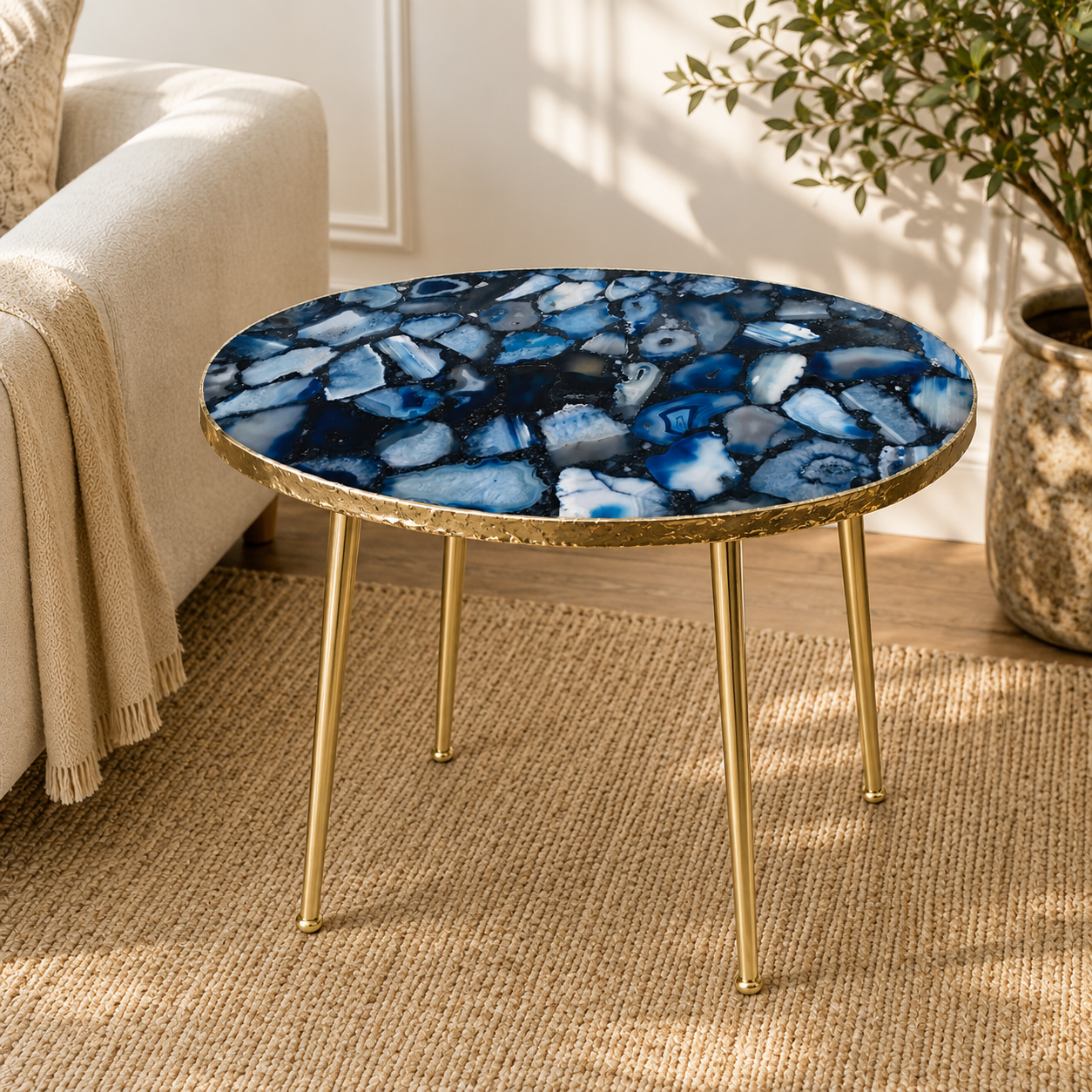Blue Oval Agate Organic Edge Side Table