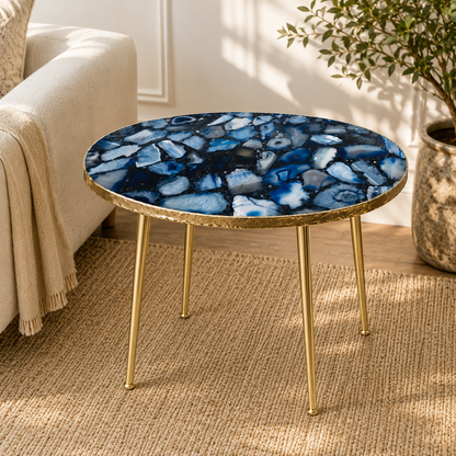 Blue Oval Agate Organic Edge Side Table