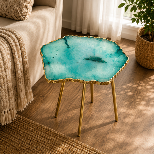 Small Aqua Agate Organic Edge Side Table