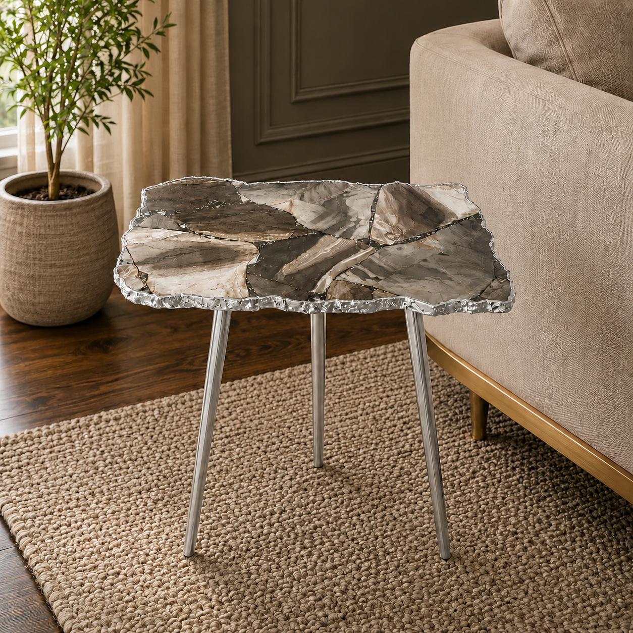 Brown Agate Organic Edge Side Table