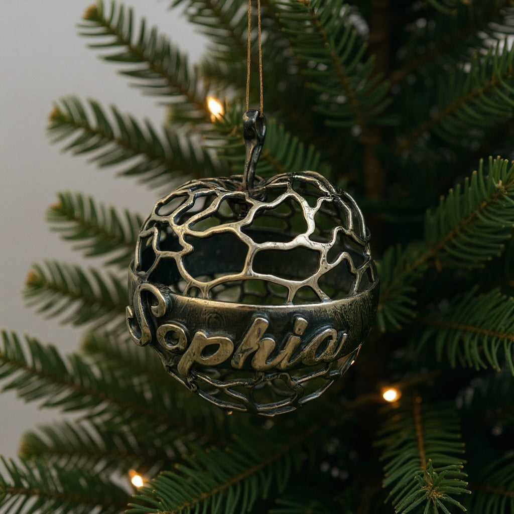 Personalised Apple christmas ornament | antique finish metallic bauble | set of 2 or 4