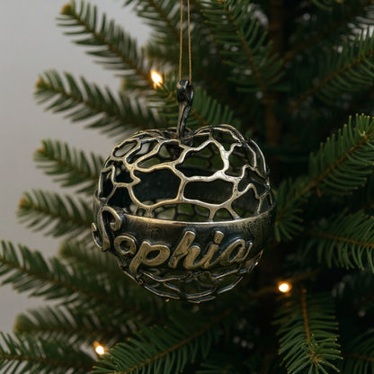 Personalised Apple christmas ornament | antique finish metallic bauble | set of 2 or 4