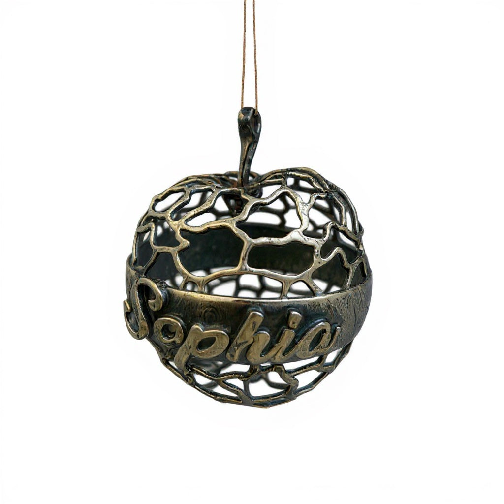 Personalised Apple christmas ornament | antique finish metallic bauble | set of 2 or 4