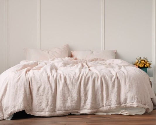 Baby Pink - 100% Pure Linen | Linen Cotton Mix | 3 Piece Duvet Cover Set | 4 Piece Sheet Set | Handmade | Pre-washed | Soft