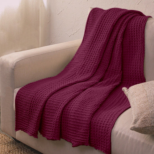 Berry - Waffle Weave Throw Blanket | Super Soft | Pre-Washed | Pure Linen, Linen Cotton Mix or Pure Cotton Fabric