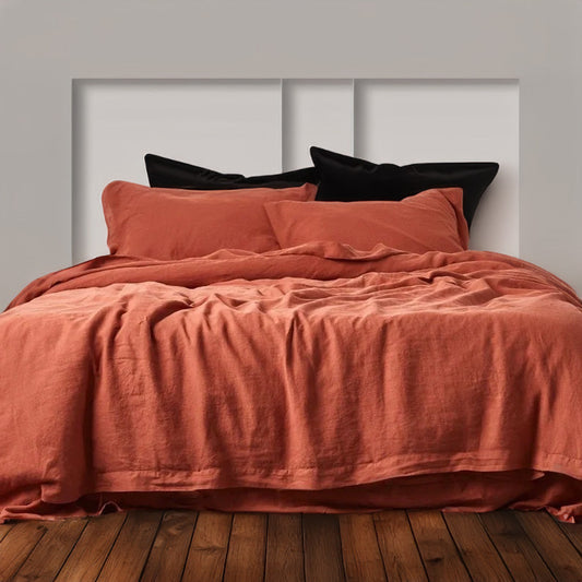 Brick Red - 100% Pure Linen | Linen Cotton Mix | 3 Piece Duvet Cover Set | 4 Piece Sheet Set | Handmade | Pre-washed | Soft