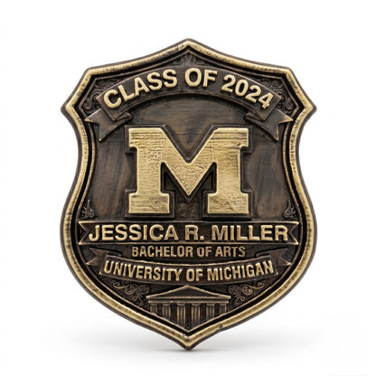 Graduation Plaque | Custom graduation shield in antique brass