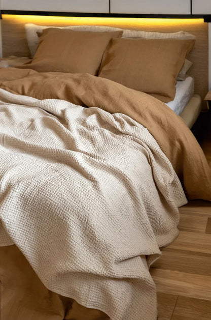 Camel Brown - 100% Pure Linen | Linen Cotton Mix | 3 Piece Duvet Cover Set | 4 Piece Sheet Set | Handmade | Pre-washed | Soft