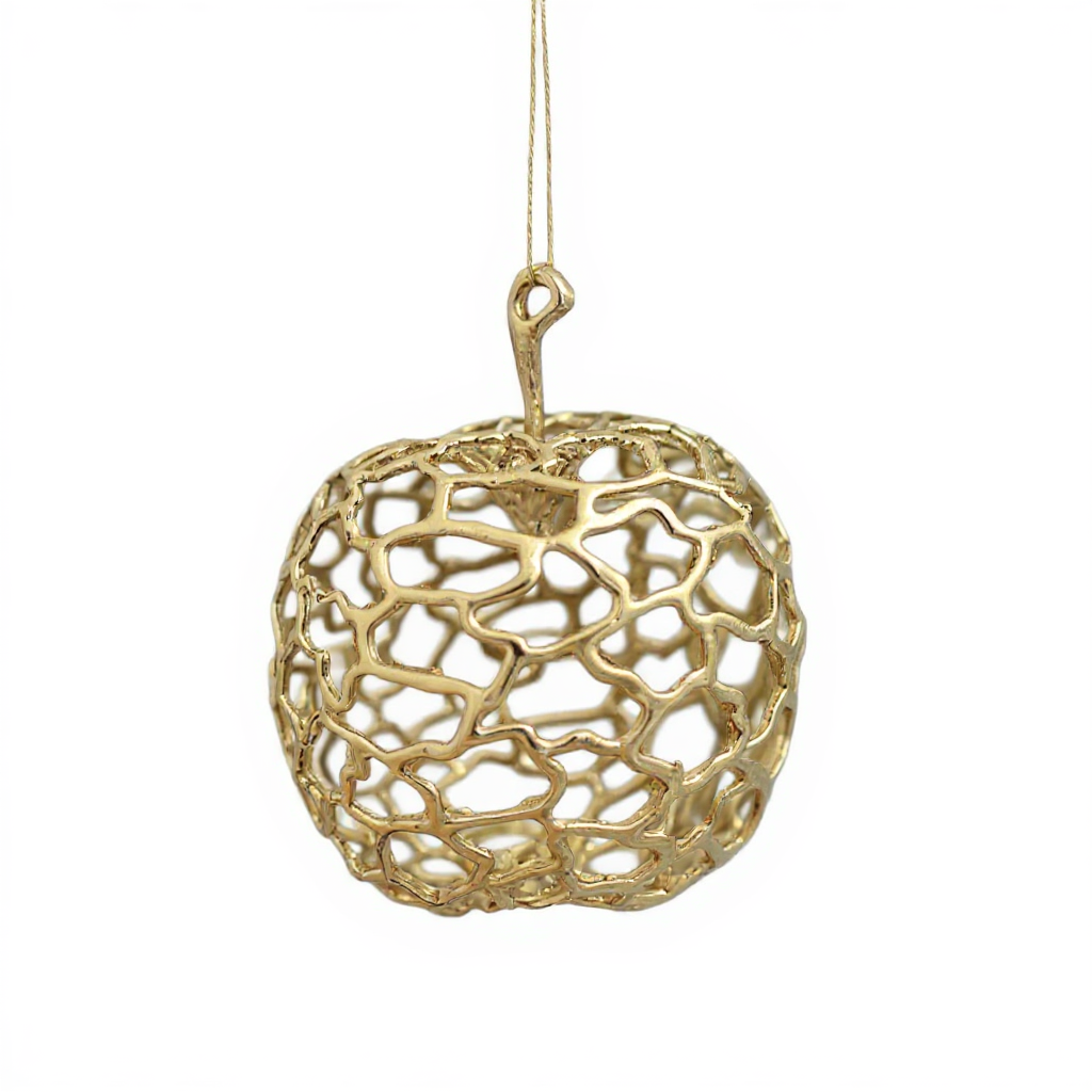 Apple christmas ornament | metallic holiday bauble in gold, silver and antique | set of 2 or 4