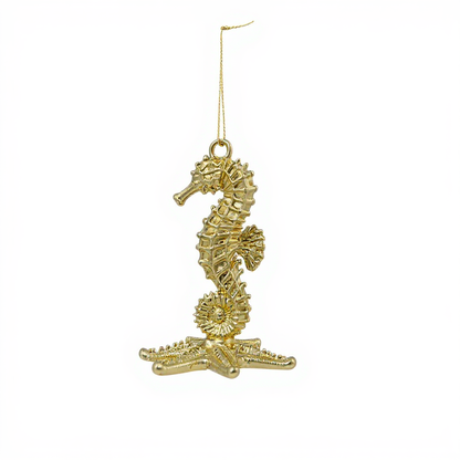 Seahorse christmas ornament | coastal metallic tree decor in gold, silver and antique | set of 2 or 4