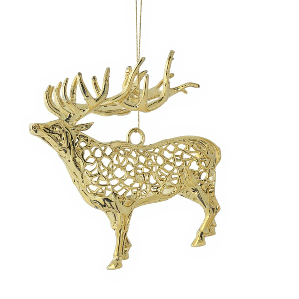 Reindeer christmas ornament | metallic holiday tree decor in gold, silver and antique | set of 2 or 4