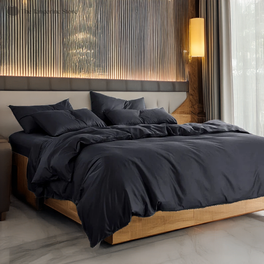 Charcoal Black - Cotton Sateen 3 Piece Duvet Cover Set | 4 Piece Sheet Set | Pre-washed | 400 TC Cotton Sateen | Ultra Soft | Luxury Bedding