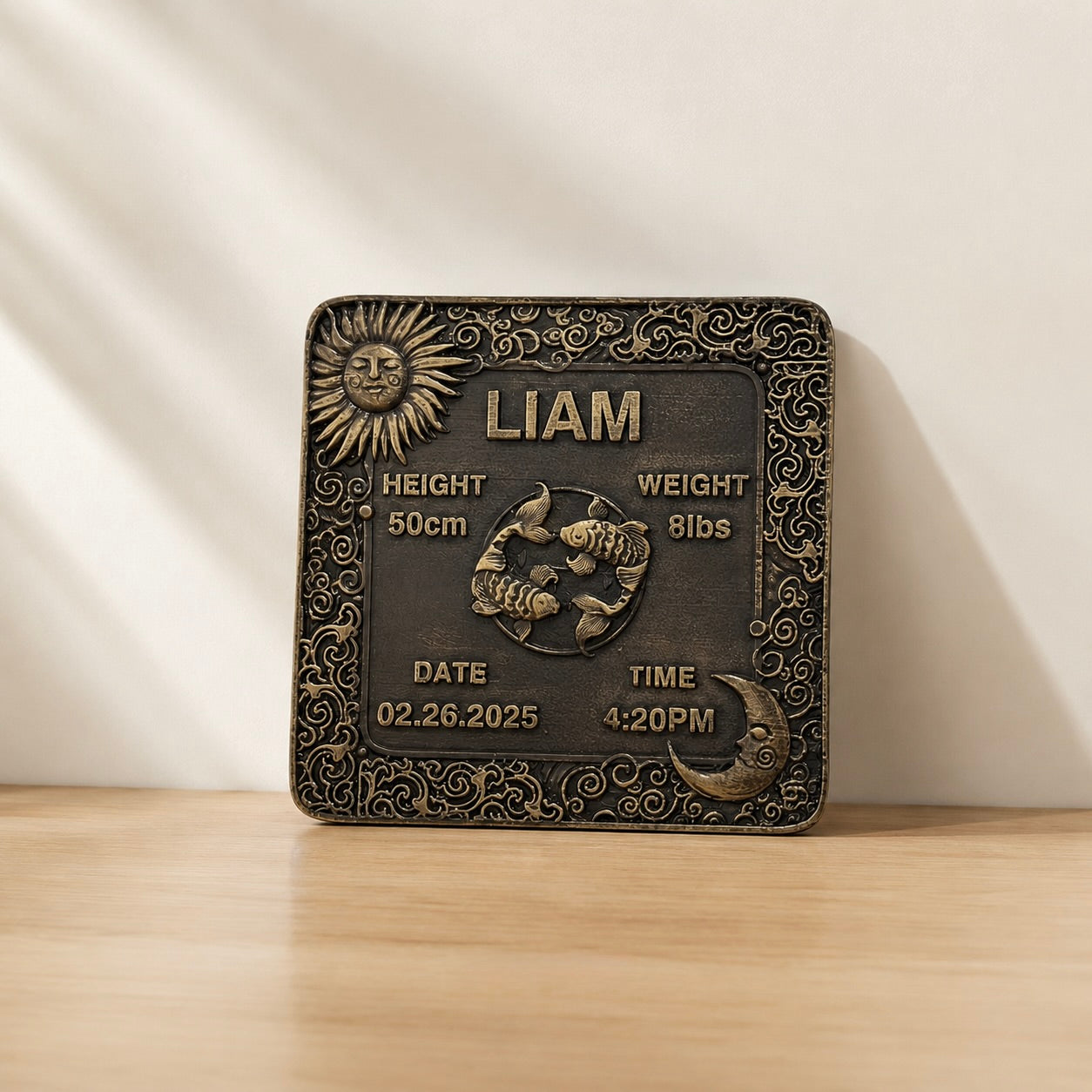 Personalized Zodiac Birth Tile | Custom antique brass baby keepsake, India
