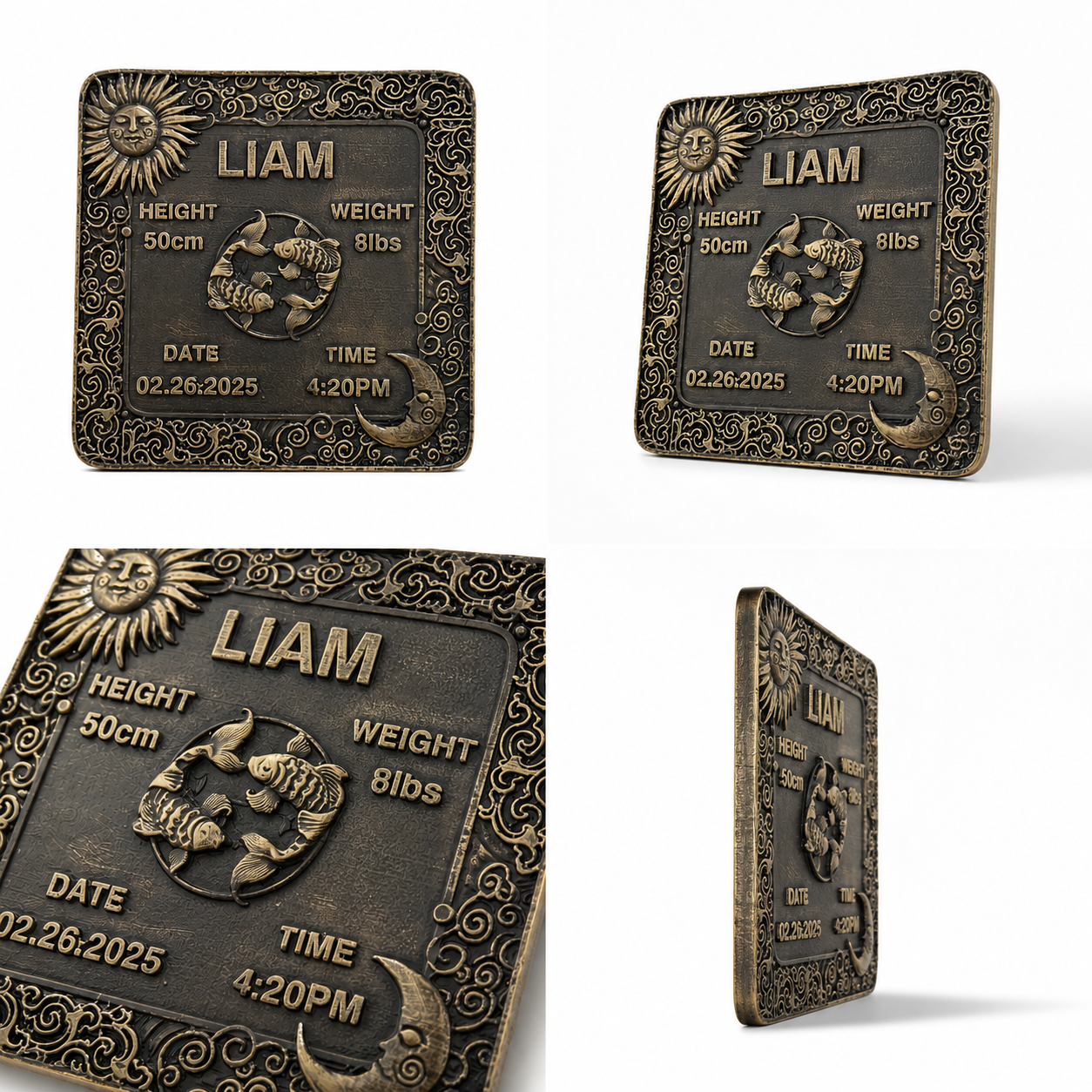 Zodiac Birth Tile | Handcrafted antique brass with baby birth details