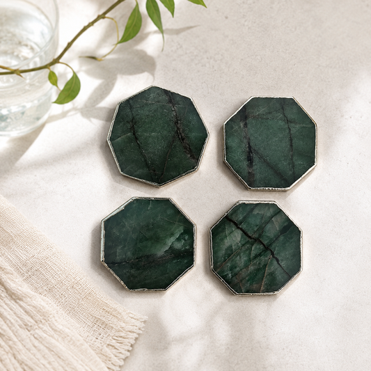 Sage Green Octagon Coasters – Set of 4 — finish options, gold, silver, rose gold