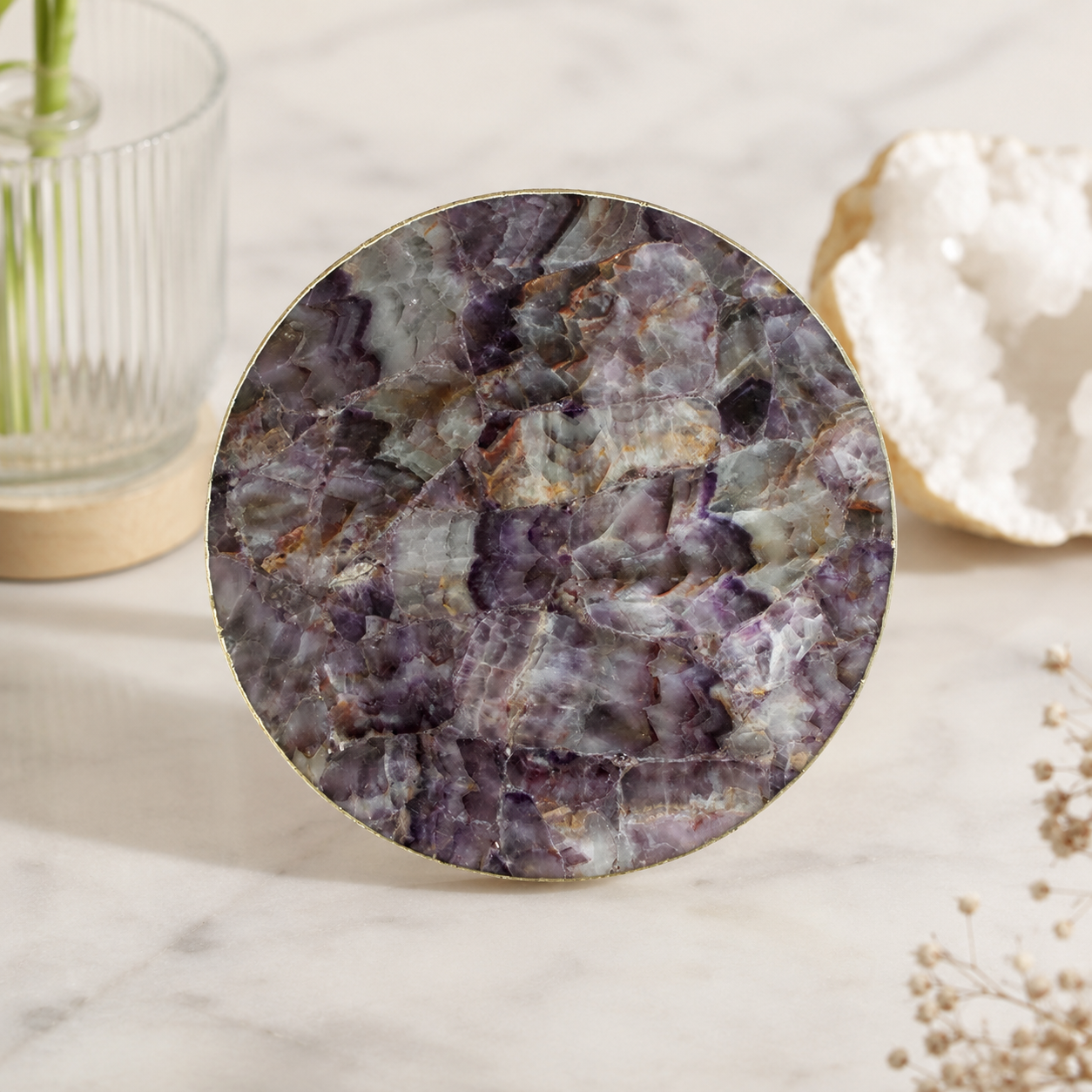 Amethyst Agate Lazy Susan — Turntable Centrepiece — finish options, gold, silver, rose gold
