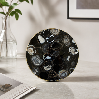 Black Agate Lazy Susan — Turntable Centrepiece — finish options, gold, silver, rose gold