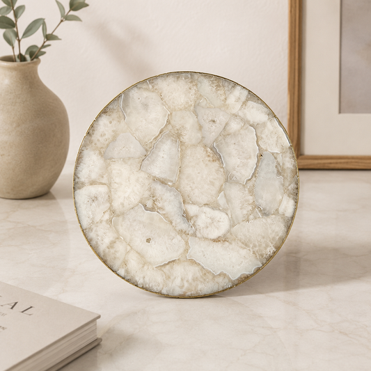 White Agate Lazy Susan — Turntable Centrepiece — finish options, gold, silver, rose gold