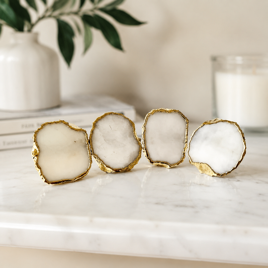 White Agate Napkin Rings – Set of 4 — natural stone with electroformed edge