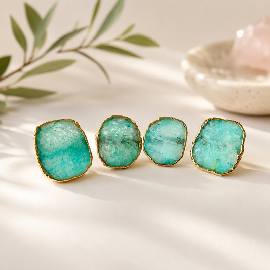 Aqua Agate Napkin Rings – Set of 4 — natural stone with electroformed edge