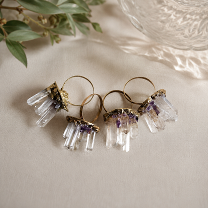 Clear Quartz Crystal Napkin Rings – Set of 4 — natural stone with electroformed edge