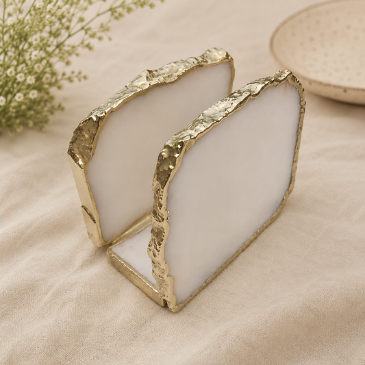 White Agate Napkin Holder – finish options, gold, silver, rose gold
