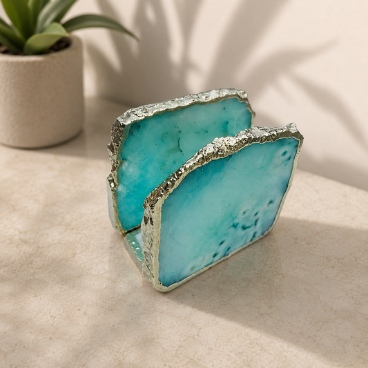 Aqua Agate Napkin Holder – finish options, gold, silver, rose gold
