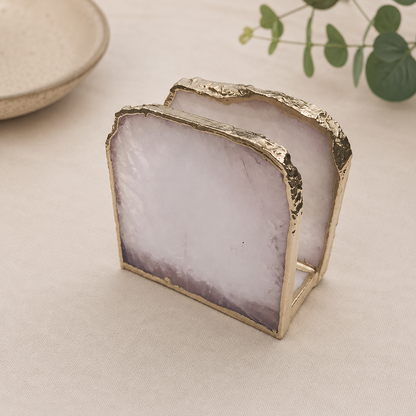 Rose Quartz Napkin Holder, finish options in gold, silver and rose gold