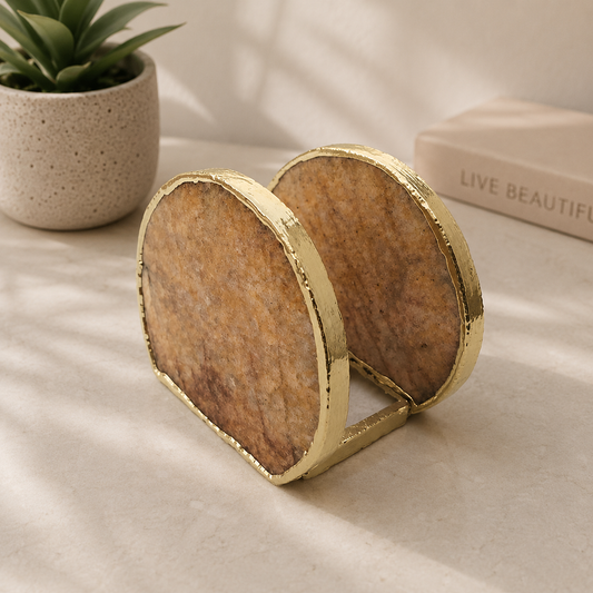 Golden Quartz Napkin Holder – finish options, gold, silver, rose gold