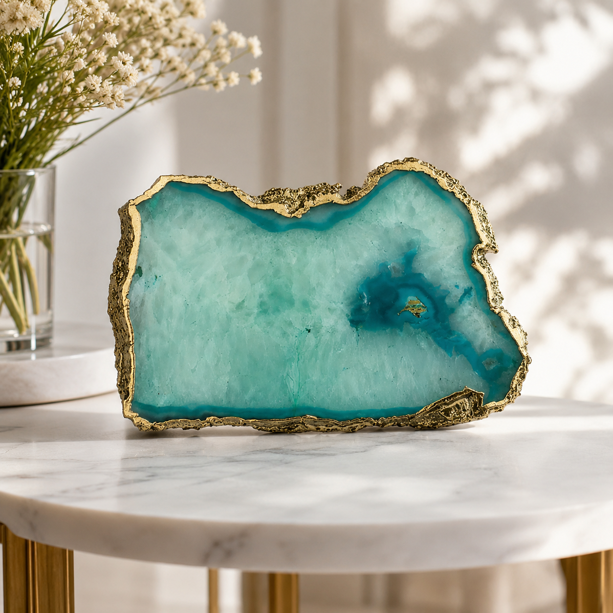 Aqua Agate Cheese Platter – finish options, gold, silver, rose gold