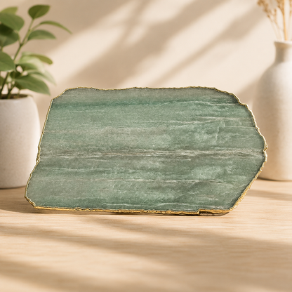 Green Aventurine Agate Cheese Platter – finish options, gold, silver, rose gold