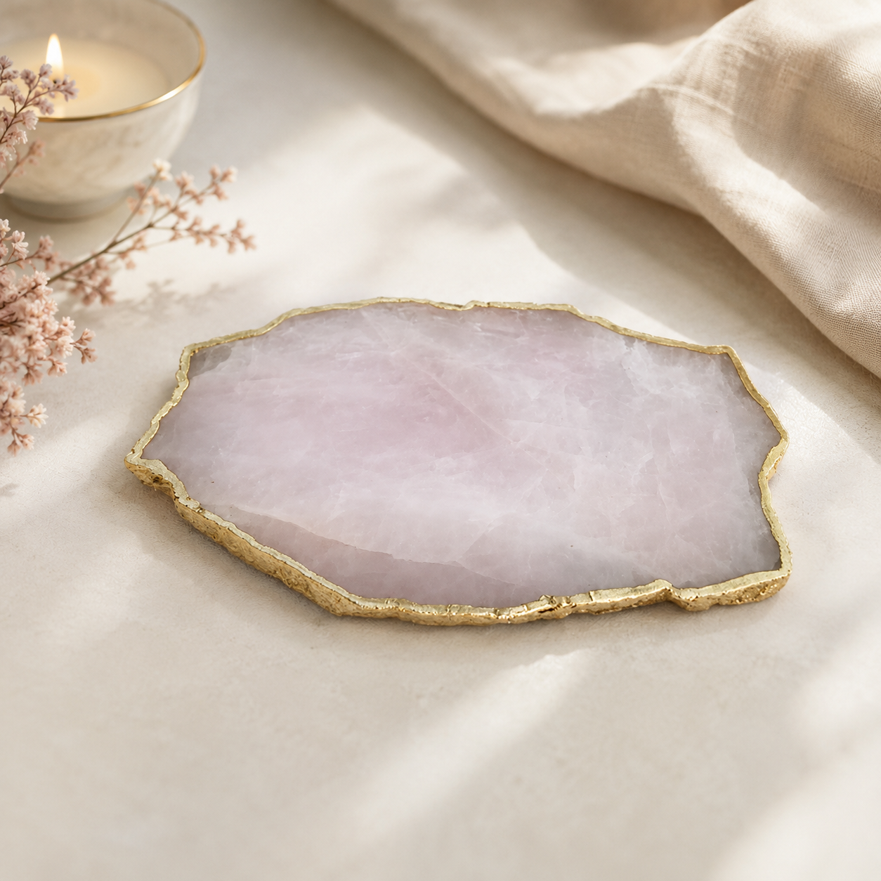 Rose Quartz Cheese Platter – finish options, gold, silver, rose gold