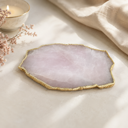 Rose Quartz Cheese Platter – finish options, gold, silver, rose gold