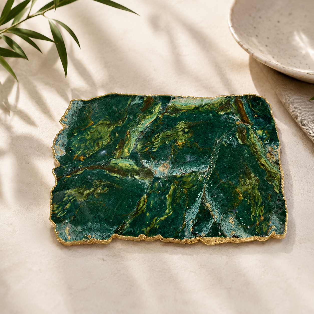Green Agate Cheese Platter – finish options, gold, silver, rose gold