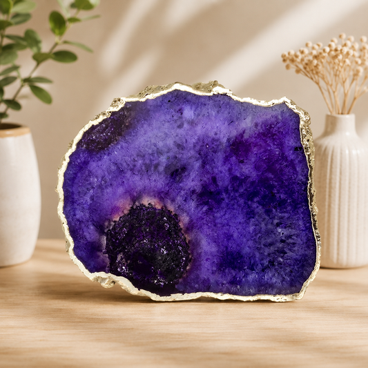 Purple Blue Galaxy Agate Cheese Platter – finish options, gold, silver, rose gold