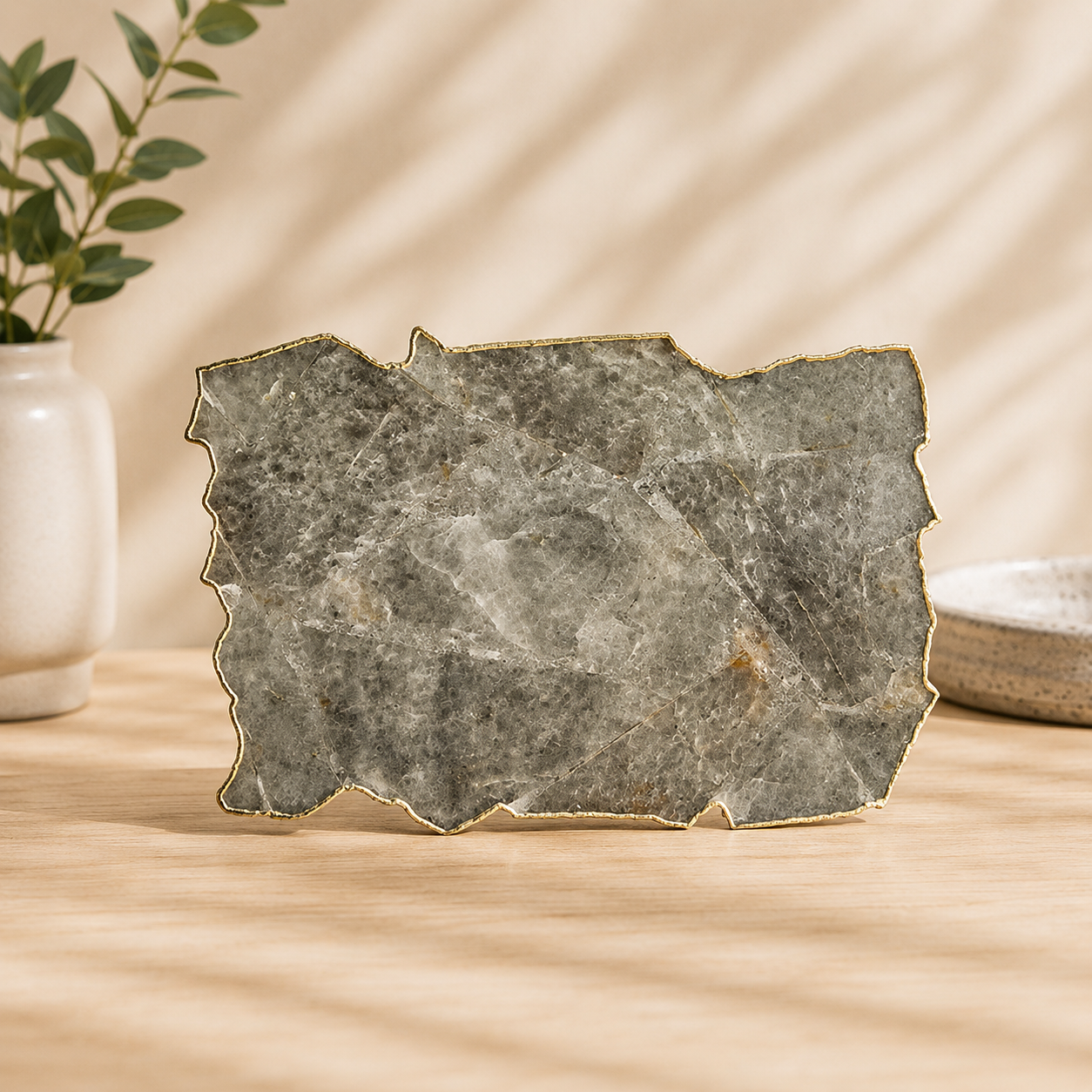 Smoky Grey Agate Cheese Platter – finish options, gold, silver, rose gold