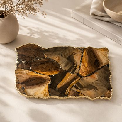 Brown Agate Cheese Platter – finish options, gold, silver, rose gold
