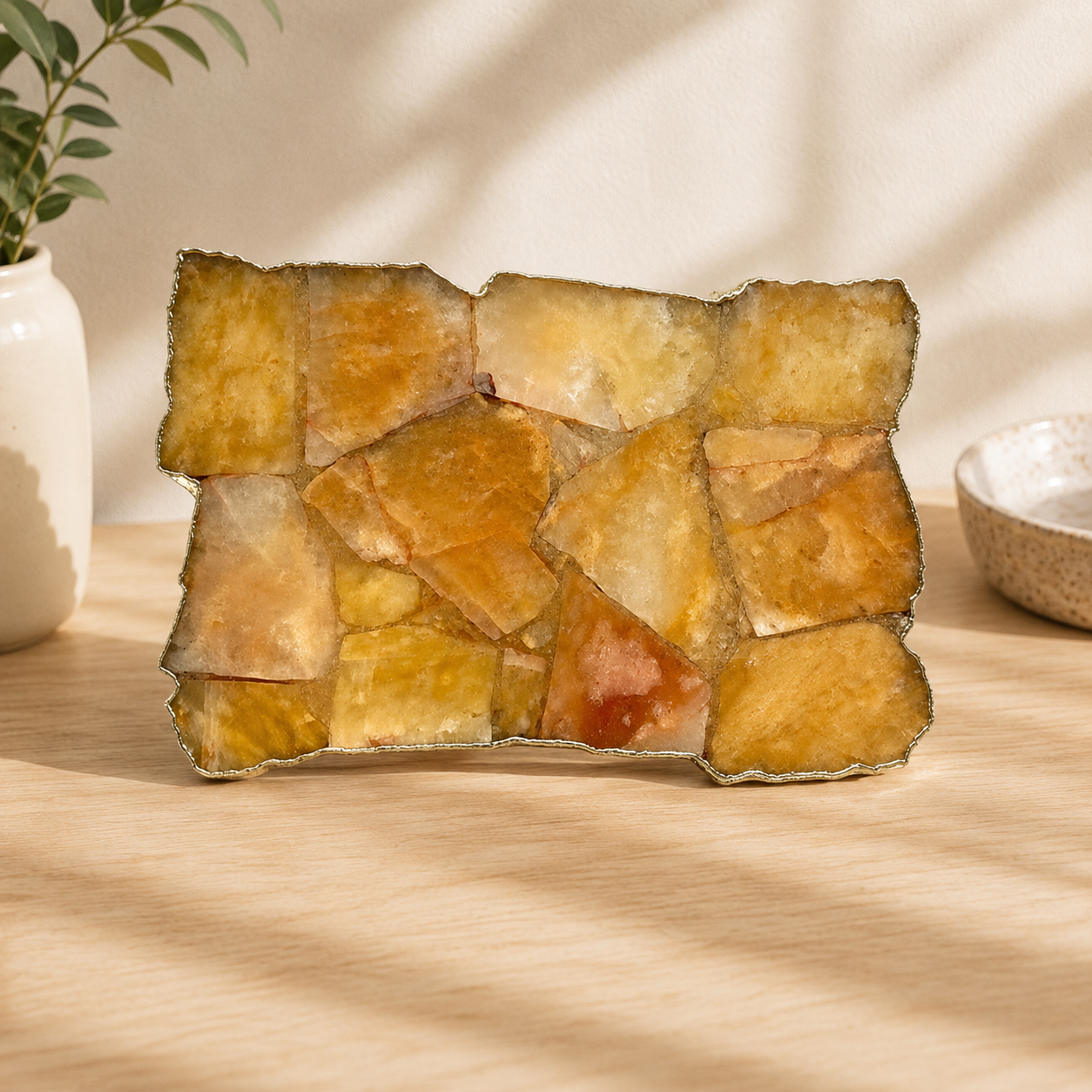 Golden Brown Agate Cheese Platter – finish options, gold, silver, rose gold