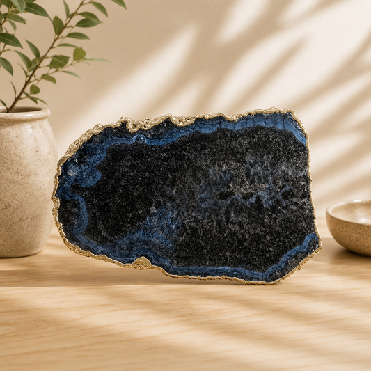Black & Blue Agate Cheese Platter – finish options, gold, silver, rose gold