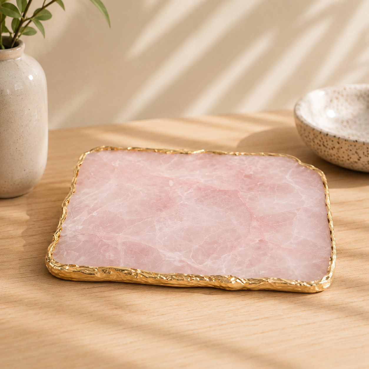 Rose Quartz Cheese Platter – finish options, gold, silver, rose gold