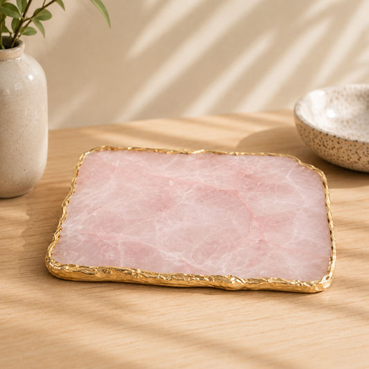 Rose Quartz Cheese Platter – finish options, gold, silver, rose gold