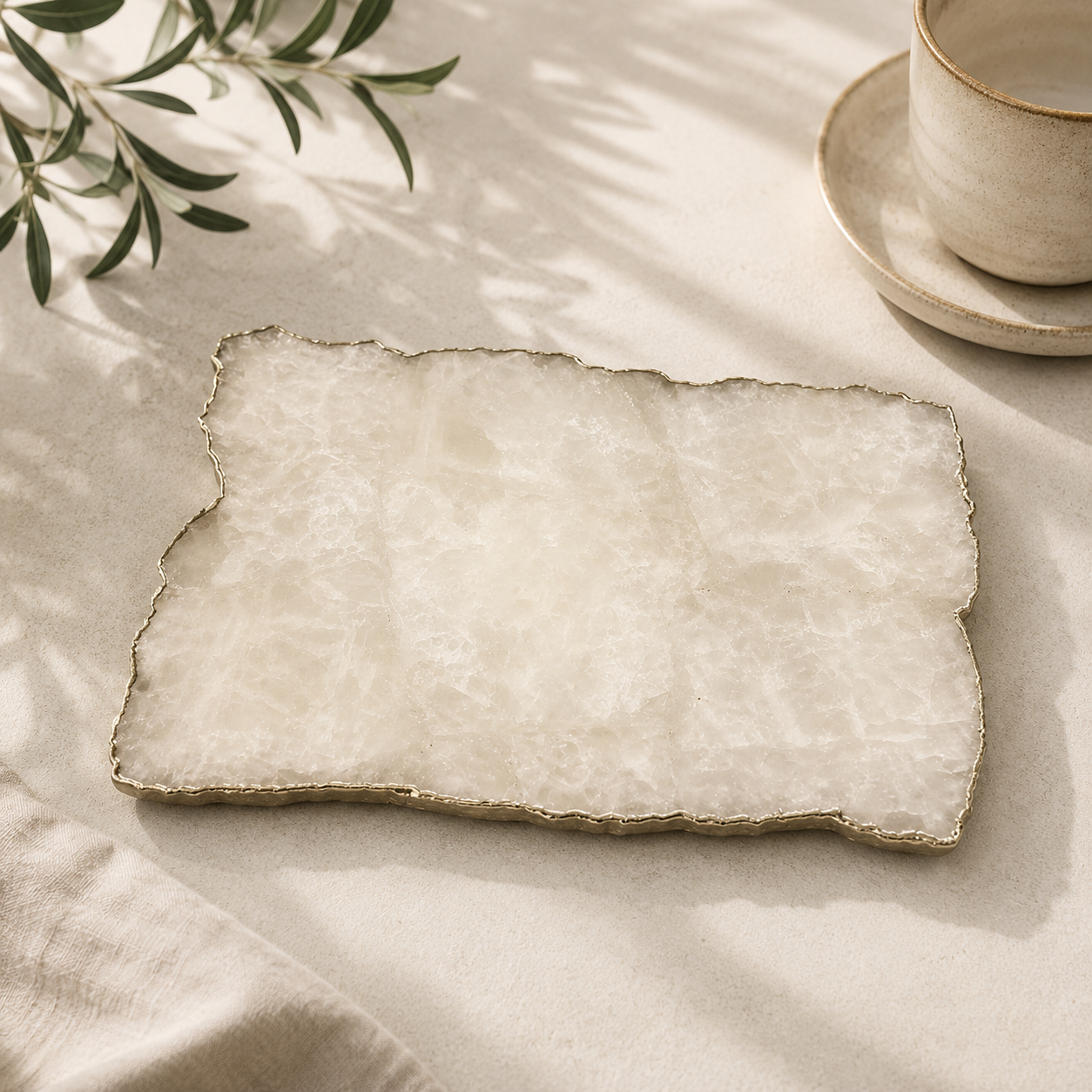 White Agate Cheese Platter – finish options, gold, silver, rose gold