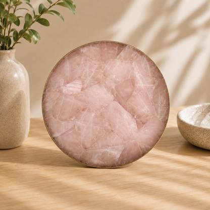 Rose Quartz Cheese Platter Round – finish options, gold, silver, rose gold