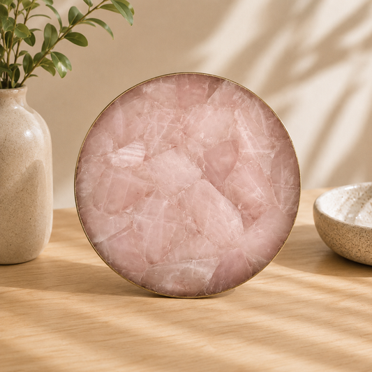 Rose Quartz Cheese Platter Round – finish options, gold, silver, rose gold