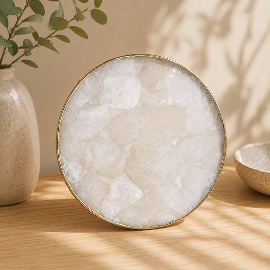 Clear Crystal Agate Cheese Platter – finish options, gold, silver, rose gold