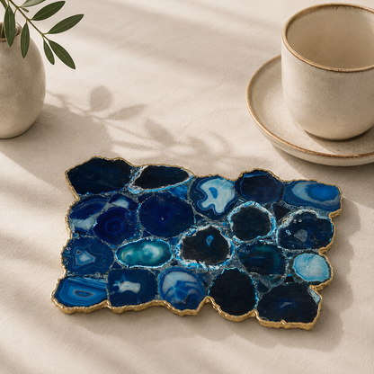 Blue Agate Cheese Platter – finish options, gold, silver, rose gold