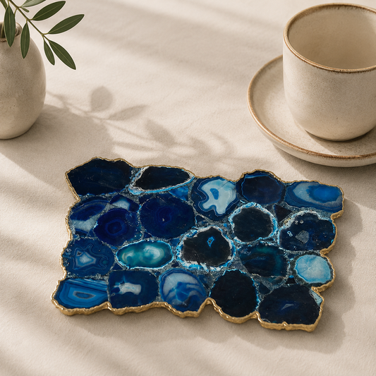 Blue Agate Cheese Platter – finish options, gold, silver, rose gold