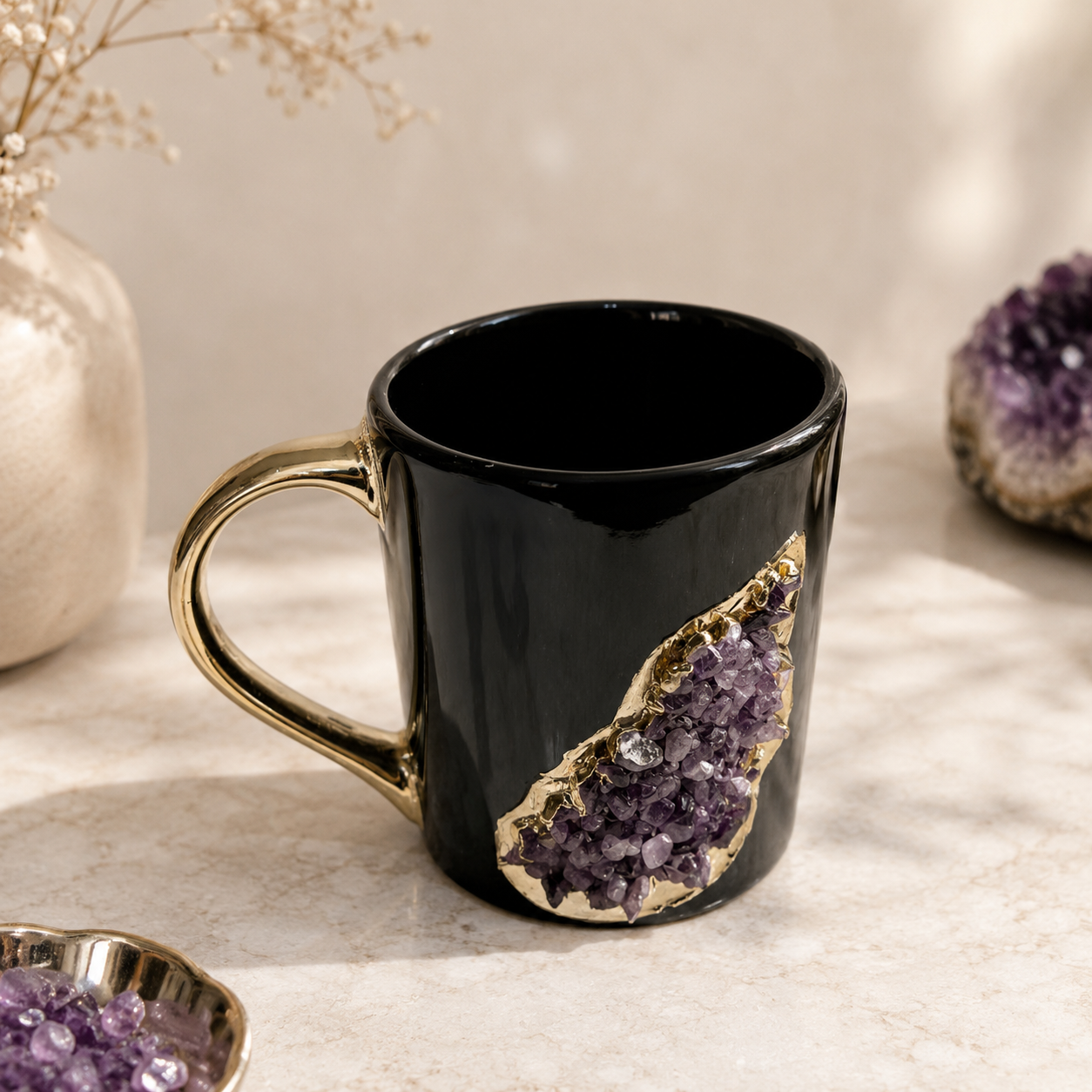 Crystal Stone Patch Mug | Cream & Gold | 12oz
