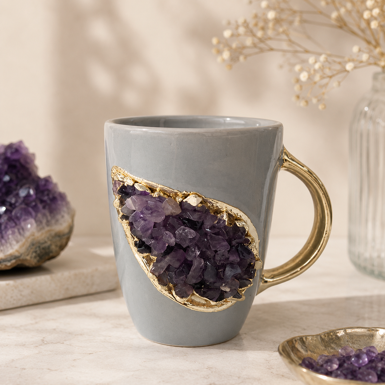 Crystal Gemstone Patch Mug | Pink & Gold | 8oz