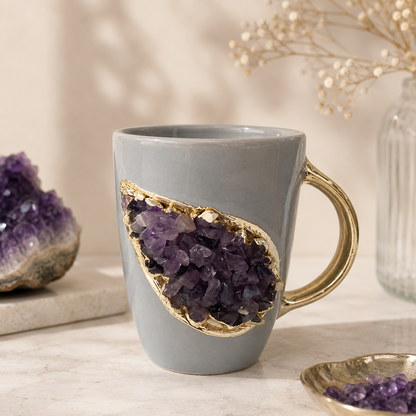 Crystal Gemstone Patch Mug | Cream & Gold | 8oz